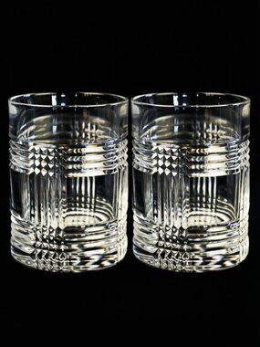2 Lauren Ralph Lauren Glen Plaid Double Old Fashioned Whiskey Glasses